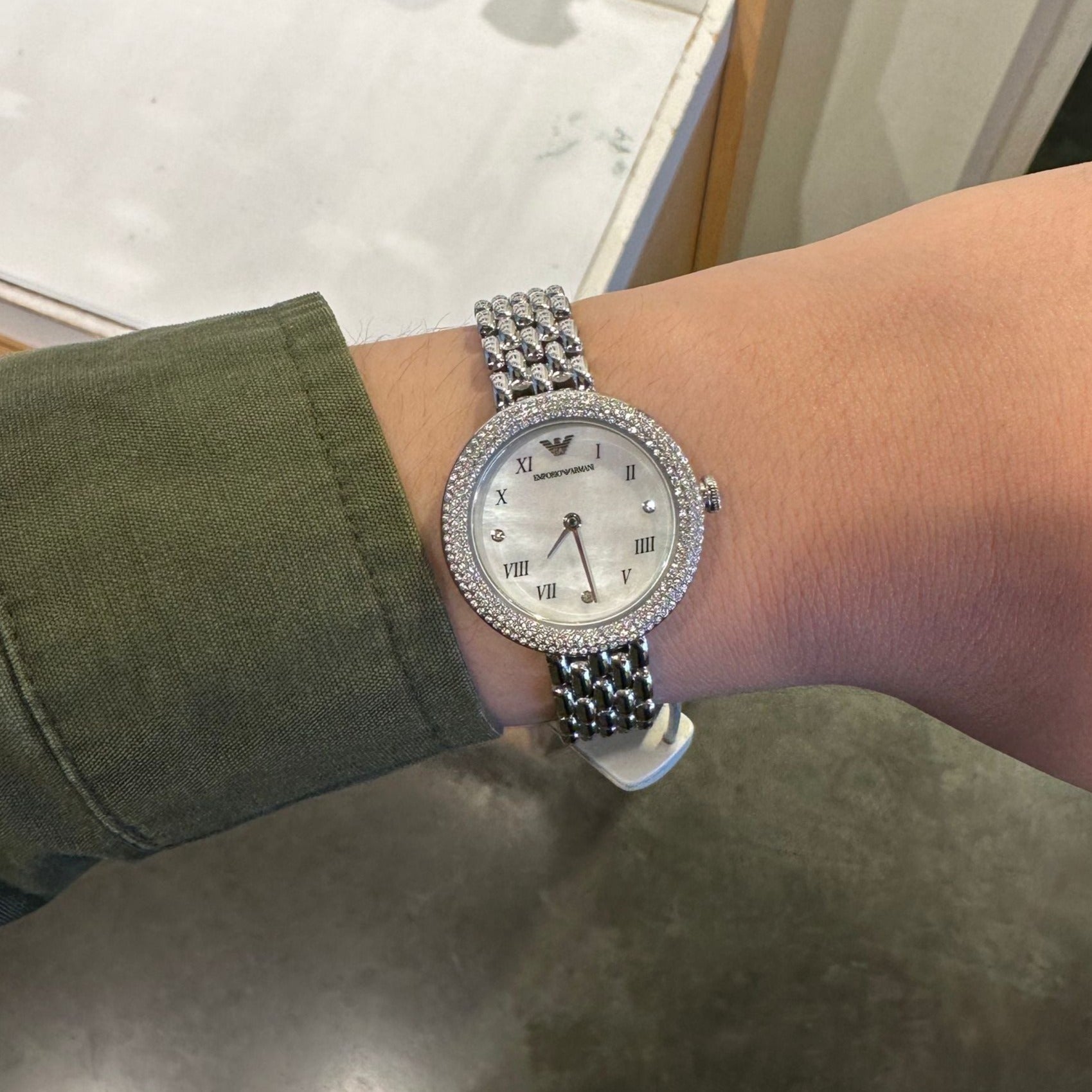 Emporio Armani Rosa Quartz White Dial Silver Steel Strap Watch For Women - AR11354