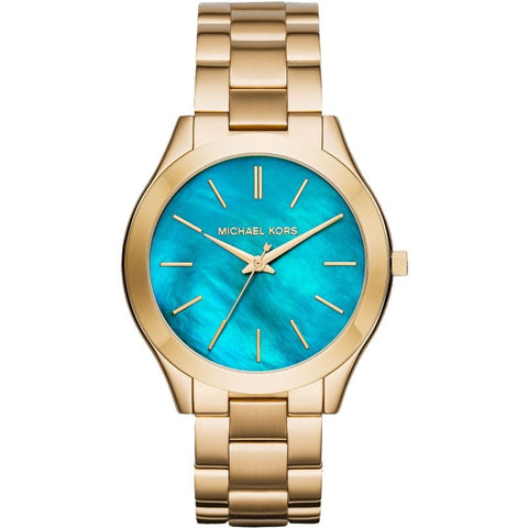 Michael Kors MK3492 Ladies Slim Runway Gold Ocean Blue Watch