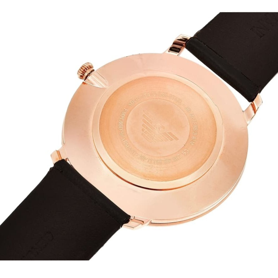 Emporio Armani Modern Slim Analog Silver Dial Brown Leather Strap Watch For Men - AR11163