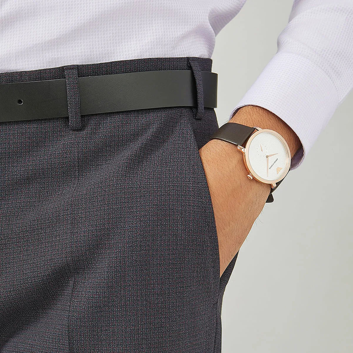 Emporio Armani Modern Slim Analog Silver Dial Brown Leather Strap Watch For Men - AR11163