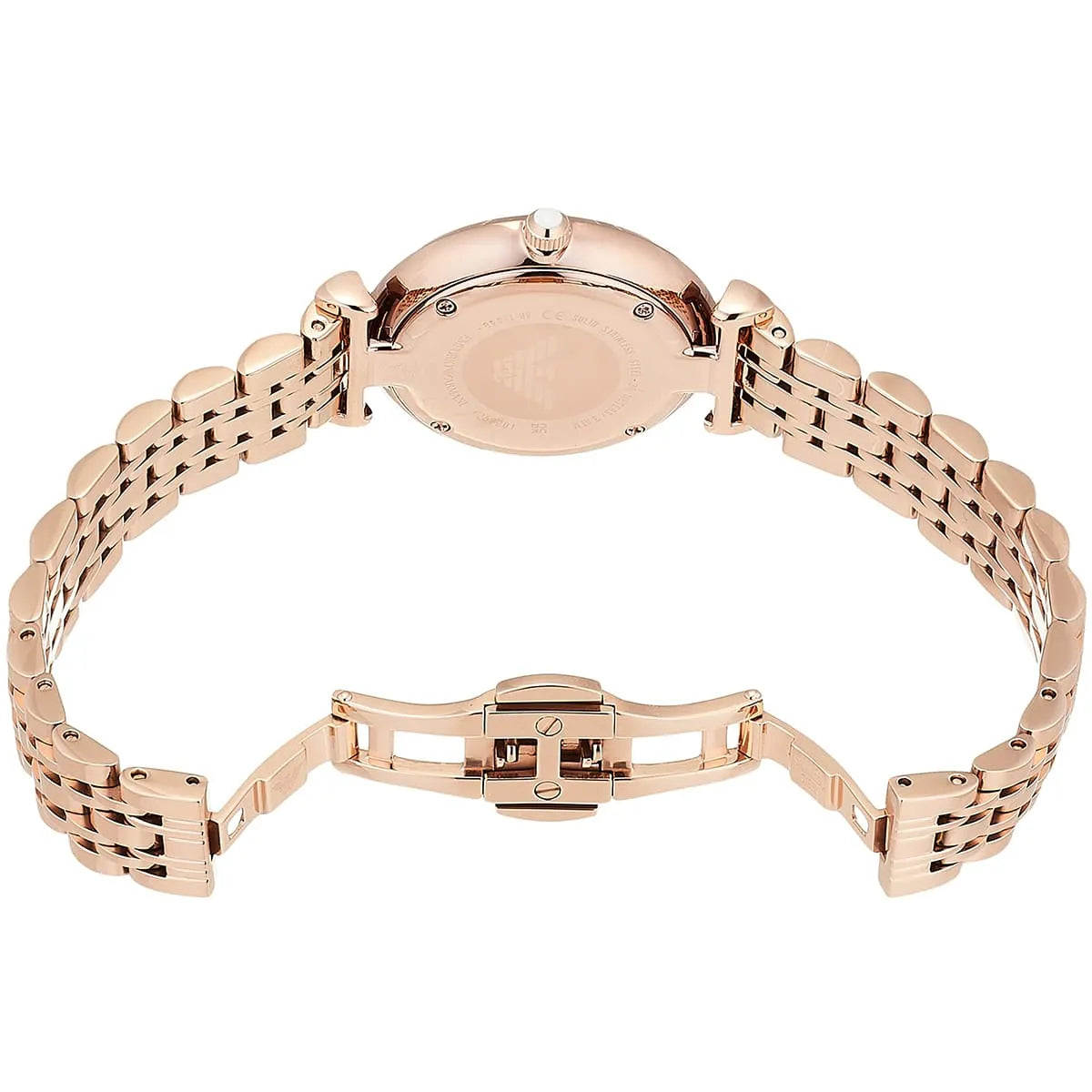 Emporio Armani Gianni T-Bar Crystals Silver Dial Rose Gold Steel Strap Watch For Women - AR11446