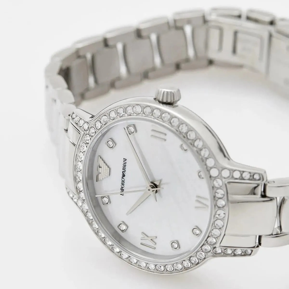 Emporio Armani Cleo Crystals Mother Of Pearl Dial Silver Steel Strap Watch For Women - AR11484