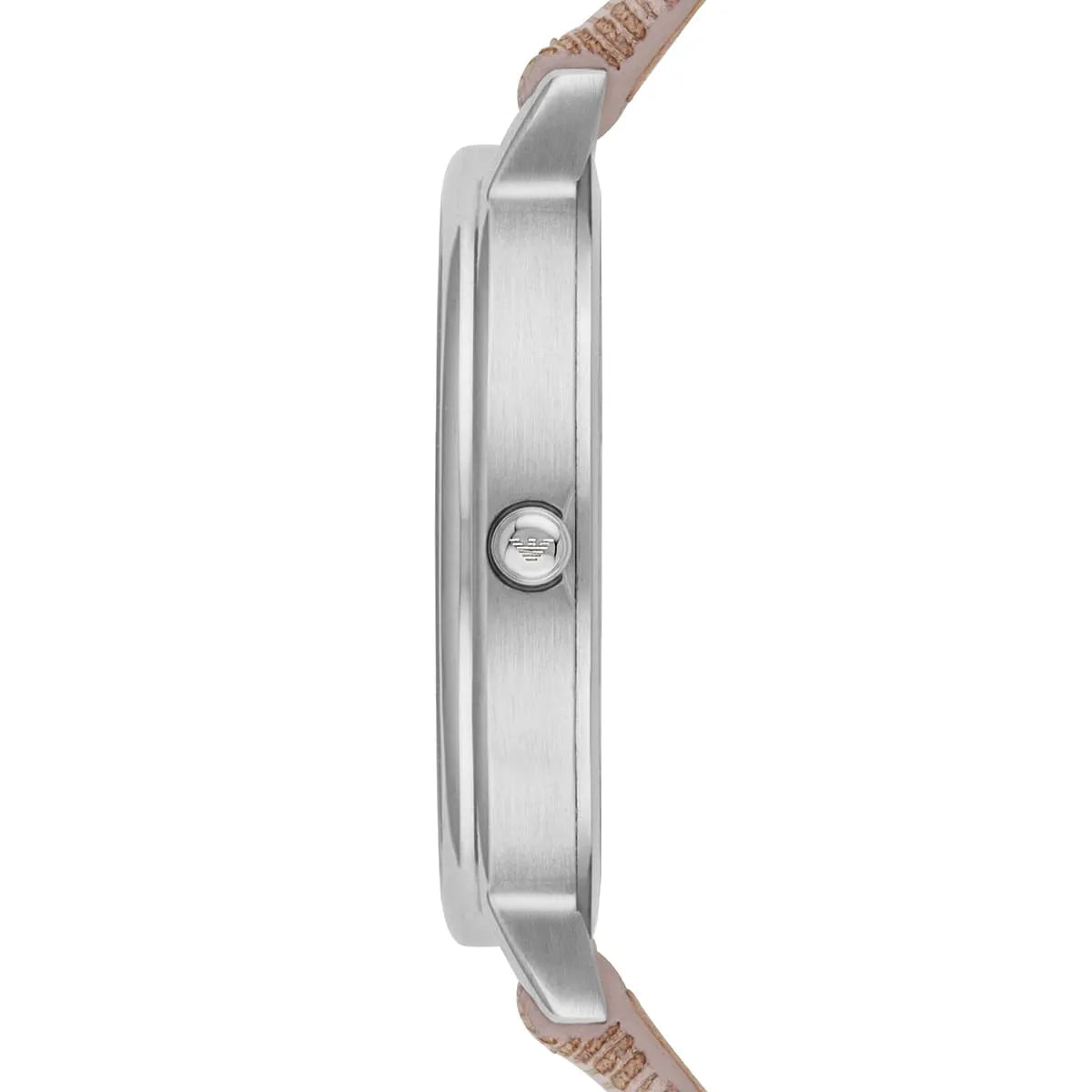 Emporio Armani Gianni T Bar Quartz Silver Dial Beige Leather Strap Watch For Women - AR80007