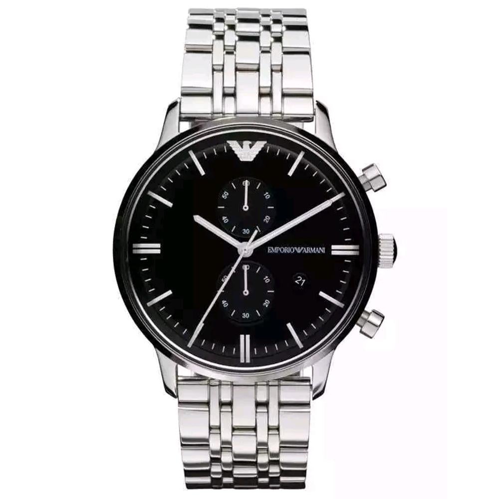 Emporio Armani AR0389 Men's Black Dial Stainless Steel Chronograph Watch