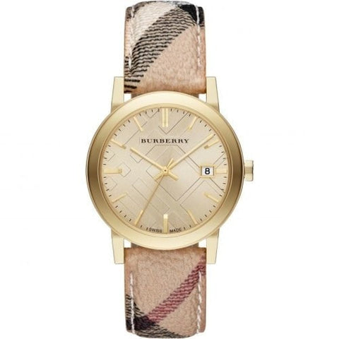 Burberry The City Watch Ladies Gold Haymarket Leather BU9026