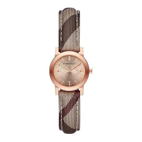 Burberry The City Watch Ladies Rose Gold Haymarket Leather BU9236