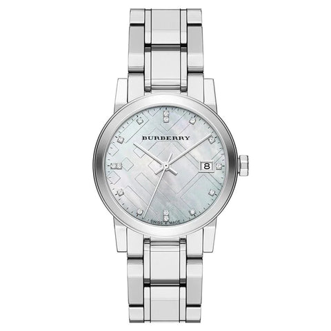 Burberry Ladies Watch 34mm Check Stamped Silver BU9125