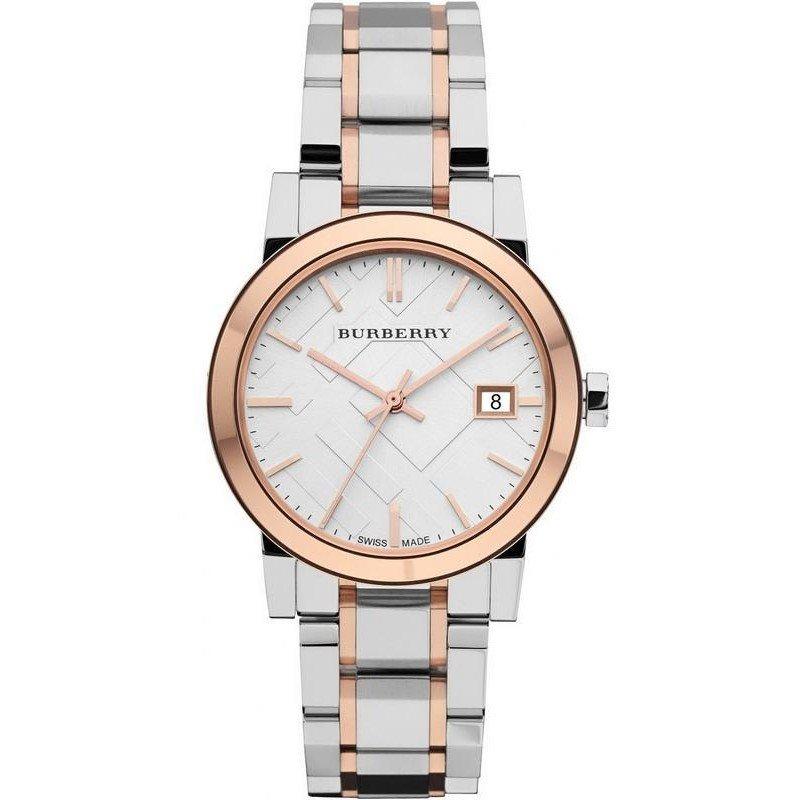 Burberry Ladies Watch Check Stamped Two Tone 34mm BU9105