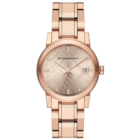 Orologio da donna Burberry Diamond 34mm Check Stamped Rose Gold PVD BU9126