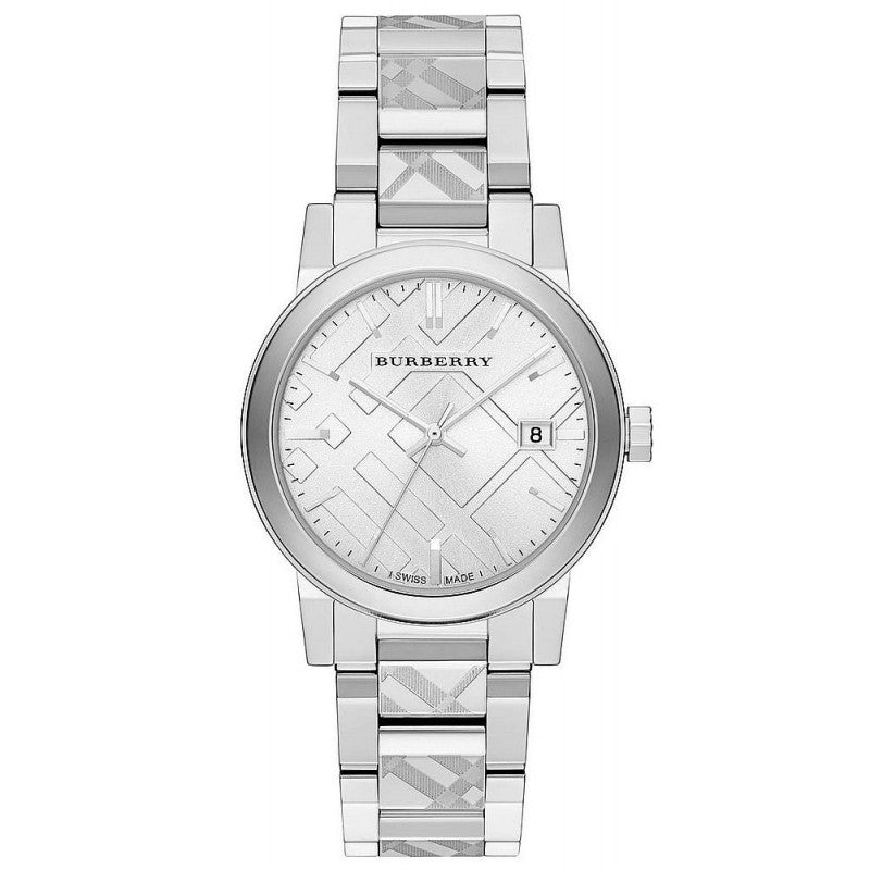 Burberry Unisex Watch The City 38mm Engraved Checked Steel BU9037