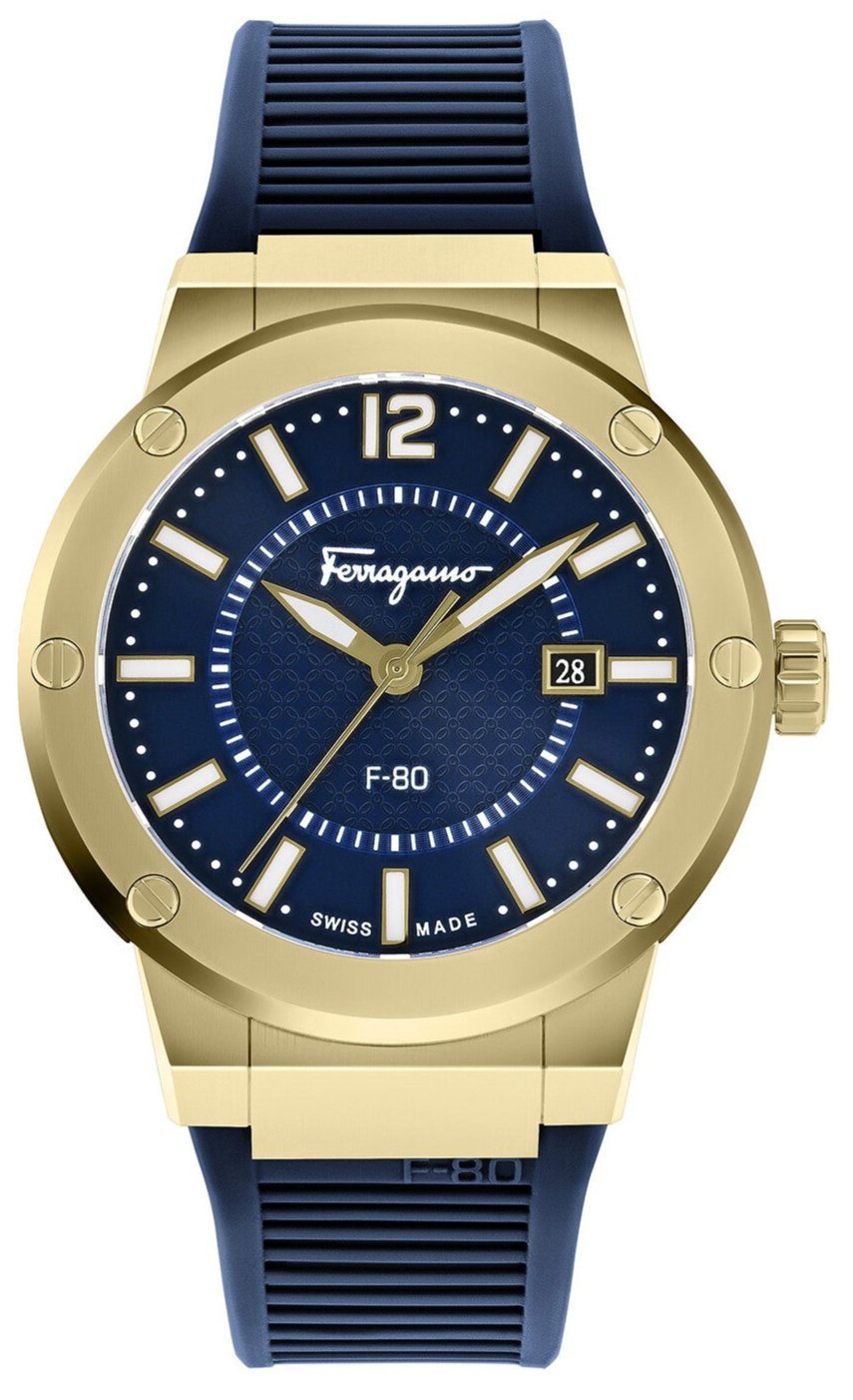 Salvatore Ferragamo F-80 Blue Dial Blue Rubber Strap Watch for Men - SFHY02822