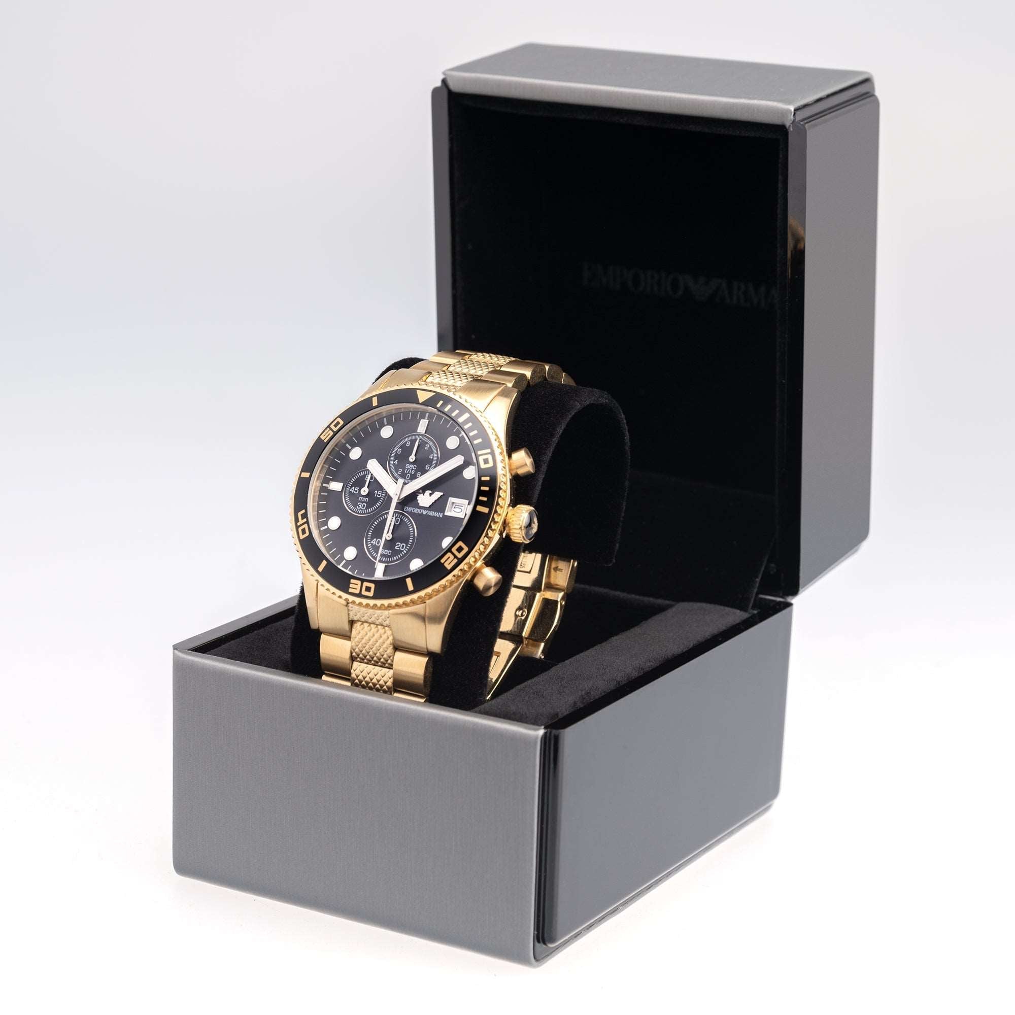 Emporio Armani AR5857 Men s PVD Gold Chronograph Watch Watchlyx