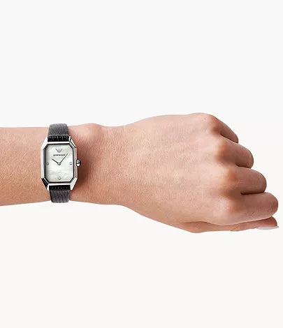 Emporio Armani Gioia Analog Mother of Pearl Dial Black Leather Strap Watch For Women - AR11148