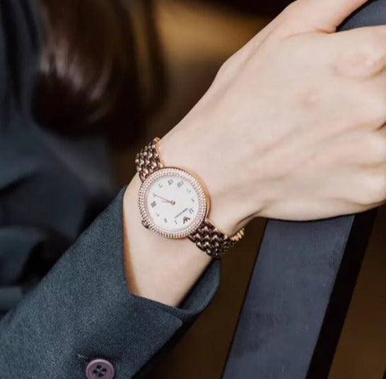 Emporio Armani Rosa Quartz Mother of Pearl White Dial Rose Gold Steel Strap Watch For Women - AR11355