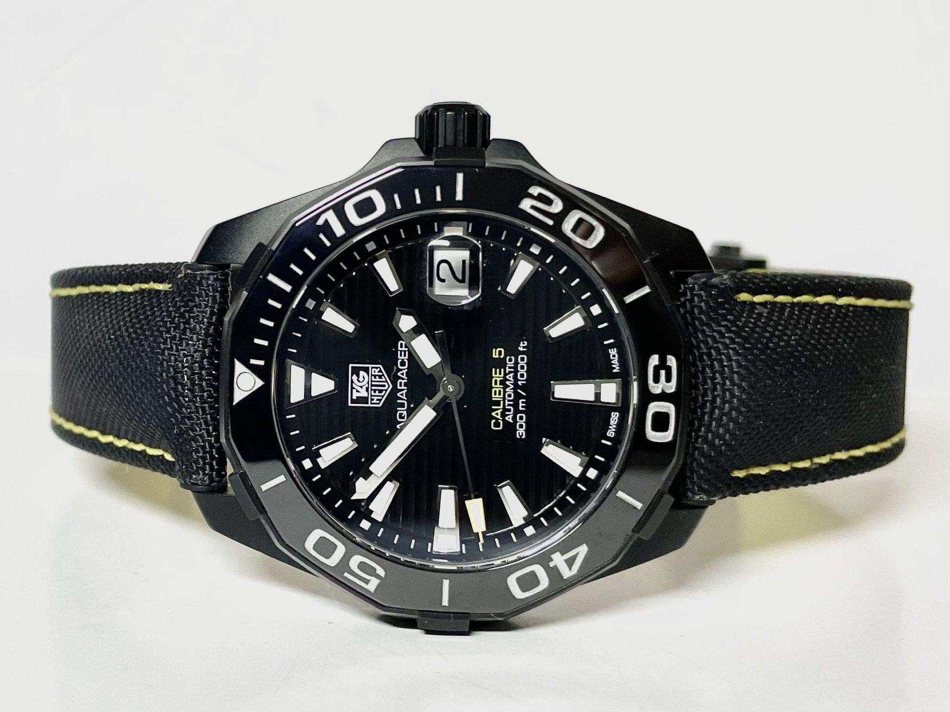 Tag Heuer Aquaracer Calibre 5 Automatic Black Dial Black Nylon Strap Watch for Men - WAY218A.FC6362