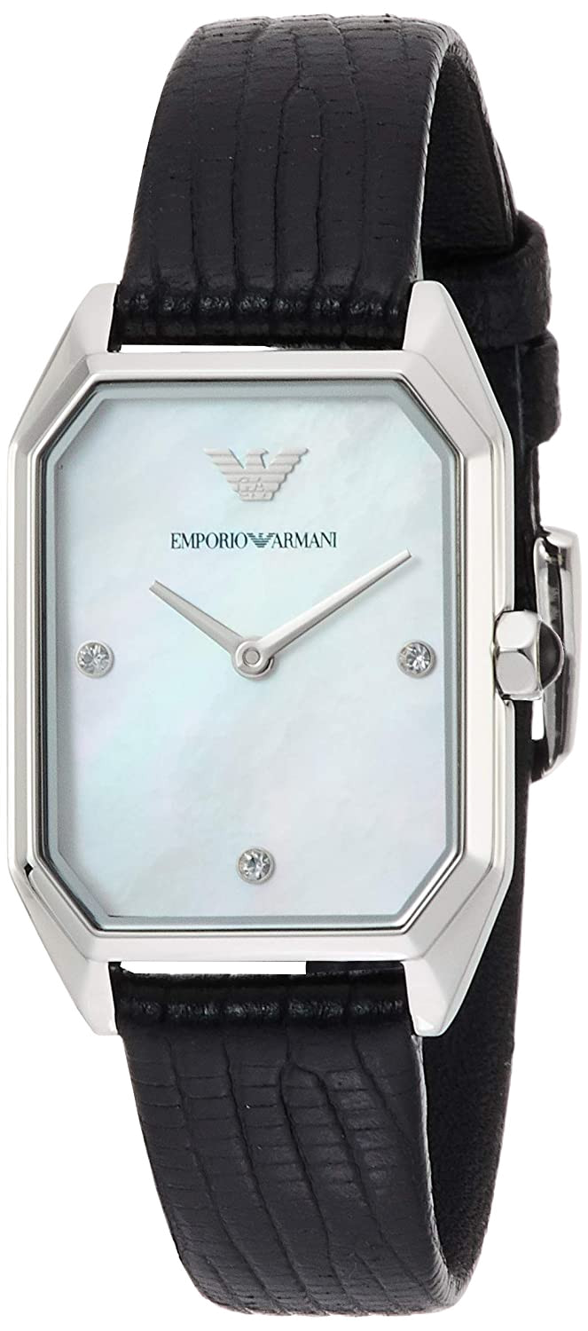 Emporio Armani Gioia Analog Mother of Pearl Dial Black Leather Strap Watch For Women - AR11148
