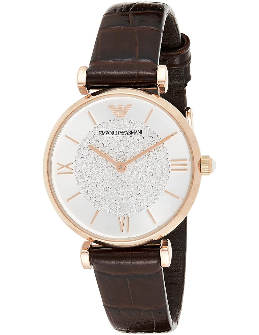 Emporio Armani Gianni T-Bar Silver Dial Brown Leather Strap Watch For Women - AR11269