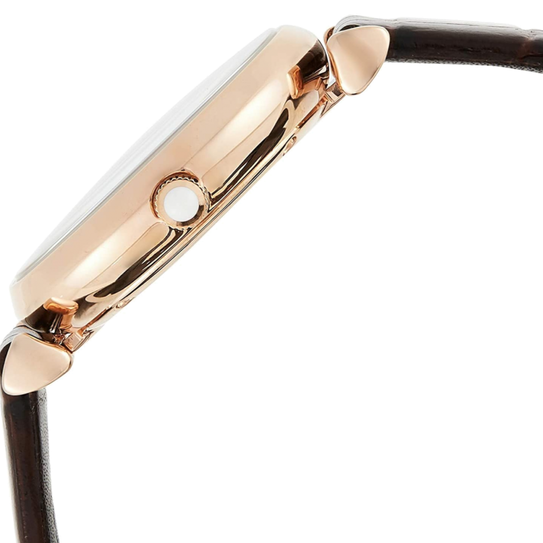 Emporio Armani Gianni T-Bar Silver Dial Brown Leather Strap Watch For Women - AR11269