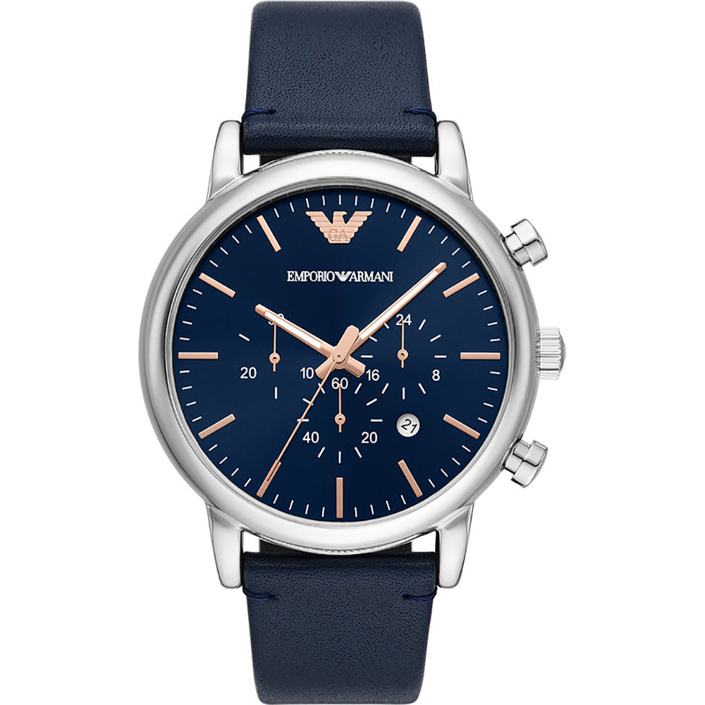 Emporio Armani Luigi Chronograph Blue Dial Blue Leather Strap