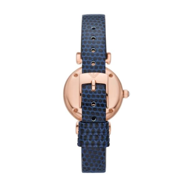 Emporio Armani Gianni T-Bar Analog Mother of Pearl Dial Blue Leather Strap Watch For Women - AR11468