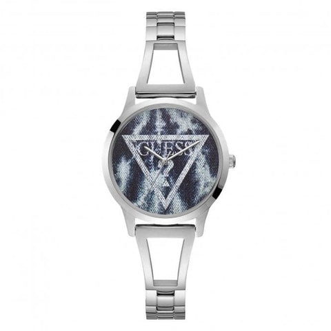 Orologio da donna Guess con quadrante in denim blu acido e logo in argento W1145L1