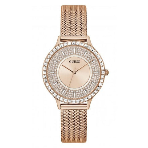 Guess Ladies Soiree Stainless Steel Mesh Rose Gold Watch GW0402L3