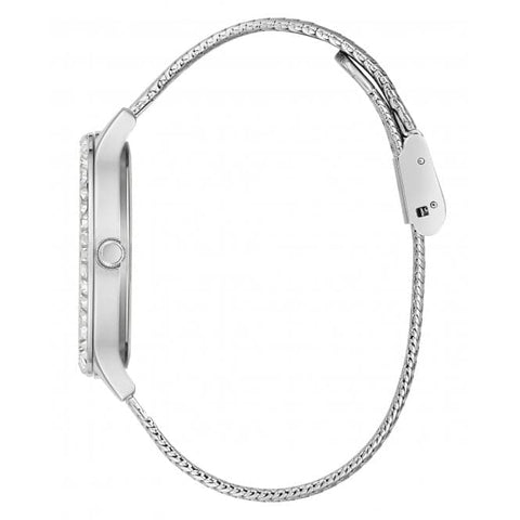 Guess Damen-Armbanduhr Soiree aus Edelstahl mit Mesh-Armband, Silber, GW0402L1