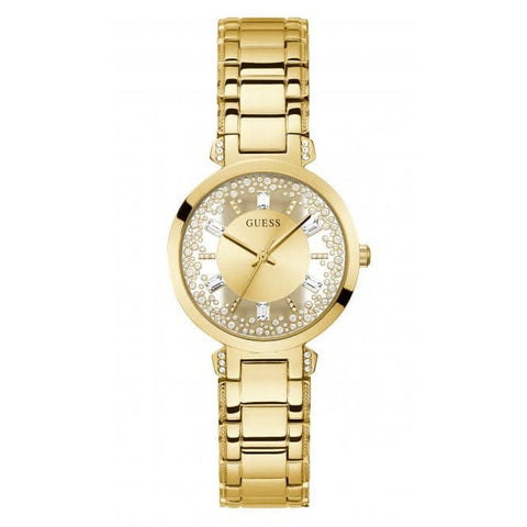 Orologio da donna in acciaio inossidabile color oro con cristalli trasparenti GW0470L2