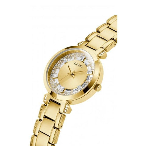 Orologio da donna in acciaio inossidabile color oro con cristalli trasparenti GW0470L2