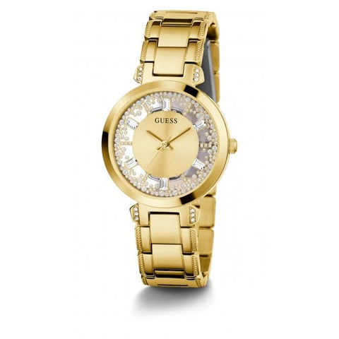 Orologio da donna in acciaio inossidabile color oro con cristalli trasparenti GW0470L2