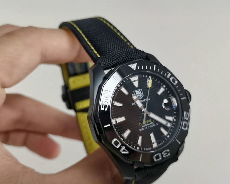 Tag Heuer Aquaracer Calibre 5 Automatic Black Dial Black Nylon Strap Watch for Men - WAY218A.FC6362