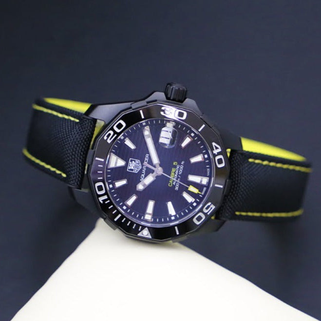 Tag Heuer Aquaracer Calibre 5 Automatic Black Dial Black Nylon Strap Watch for Men - WAY218A.FC6362