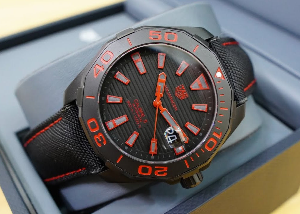 Tag Heuer Aquaracer Caliber 5 Black Dial Black Nylon Strap Watch for Men - WAY208A.FC6381