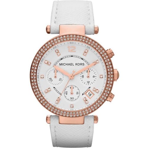 Michael Kors MK2281  Ladies Parker Rose Gold/White Leather Chronograph Watch