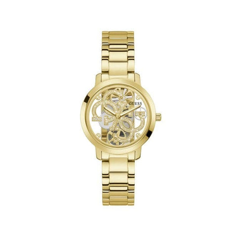 Guess Quattro Clear Damen-Trenduhr aus goldfarbenem Edelstahl GW0300L2