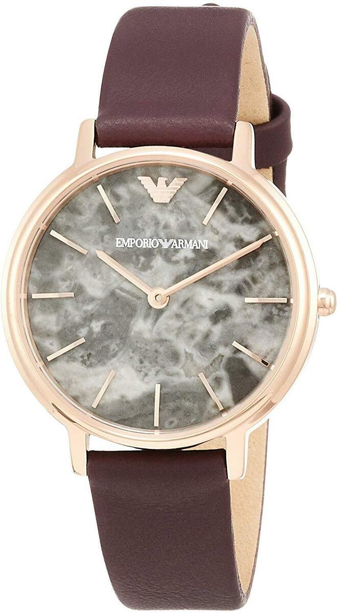 Emporio Armani Quartz Grey Dial Brown Leather Strap Watch For Women - AR11172