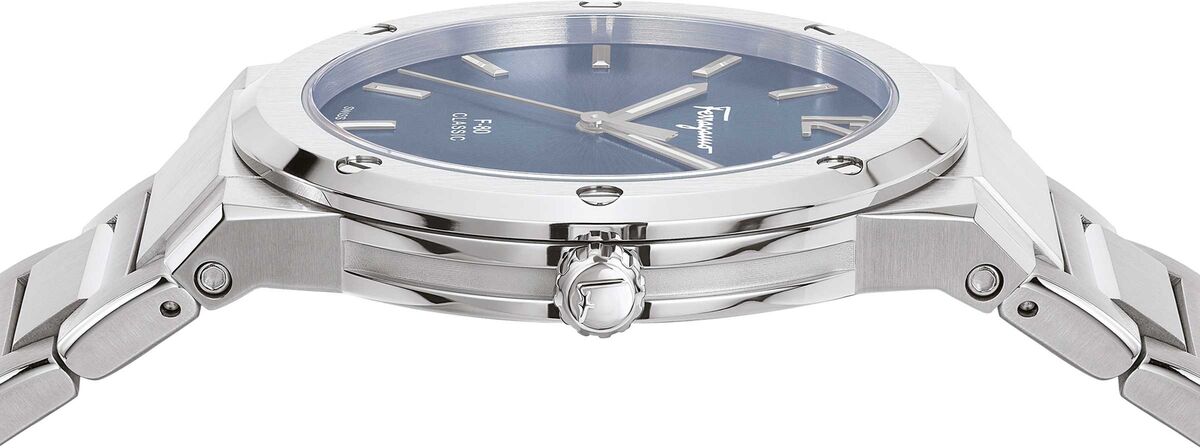 Salvatore Ferragamo F-80 Classic Blue Dial Silver Steel Strap Watch for Men - SFDT01320