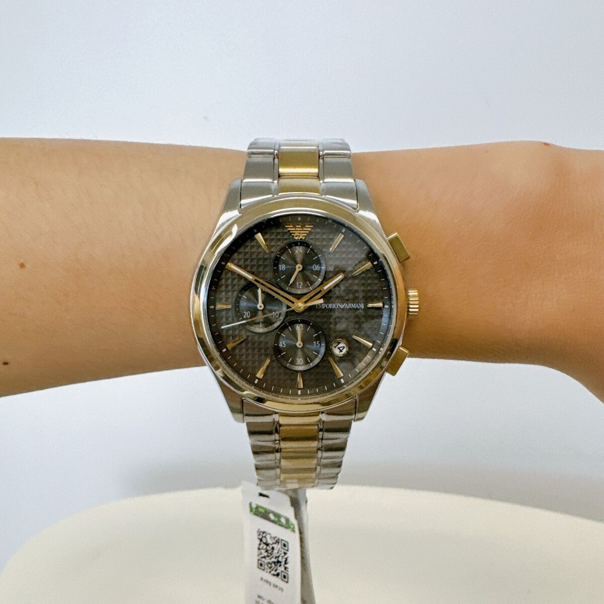 Emporio Armani Paolo Chronograph Grey Dial Two Tone Steel Strap Watch For Men - AR11527