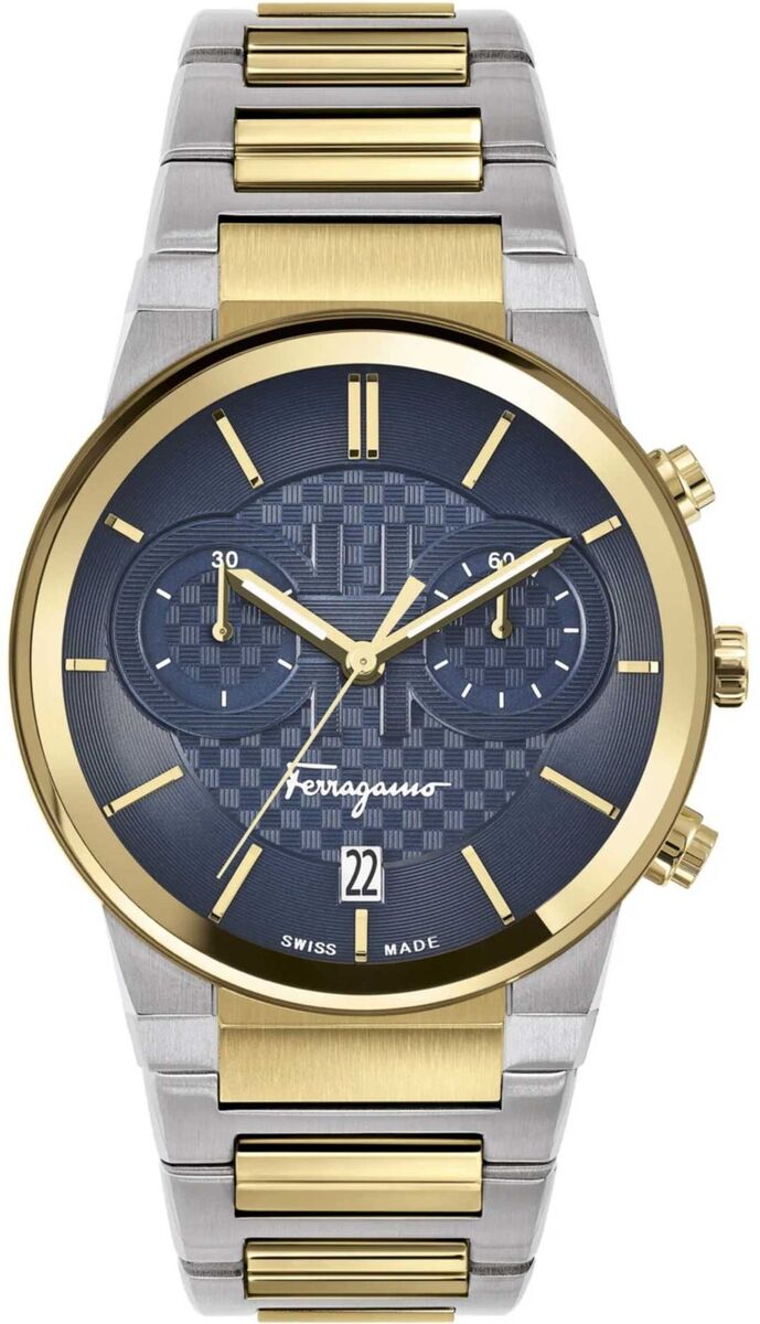 Salvatore Ferragamo Sapphire Chronograph Blue Dial Two Tone Steel Strap Watch for Men - SFME00521