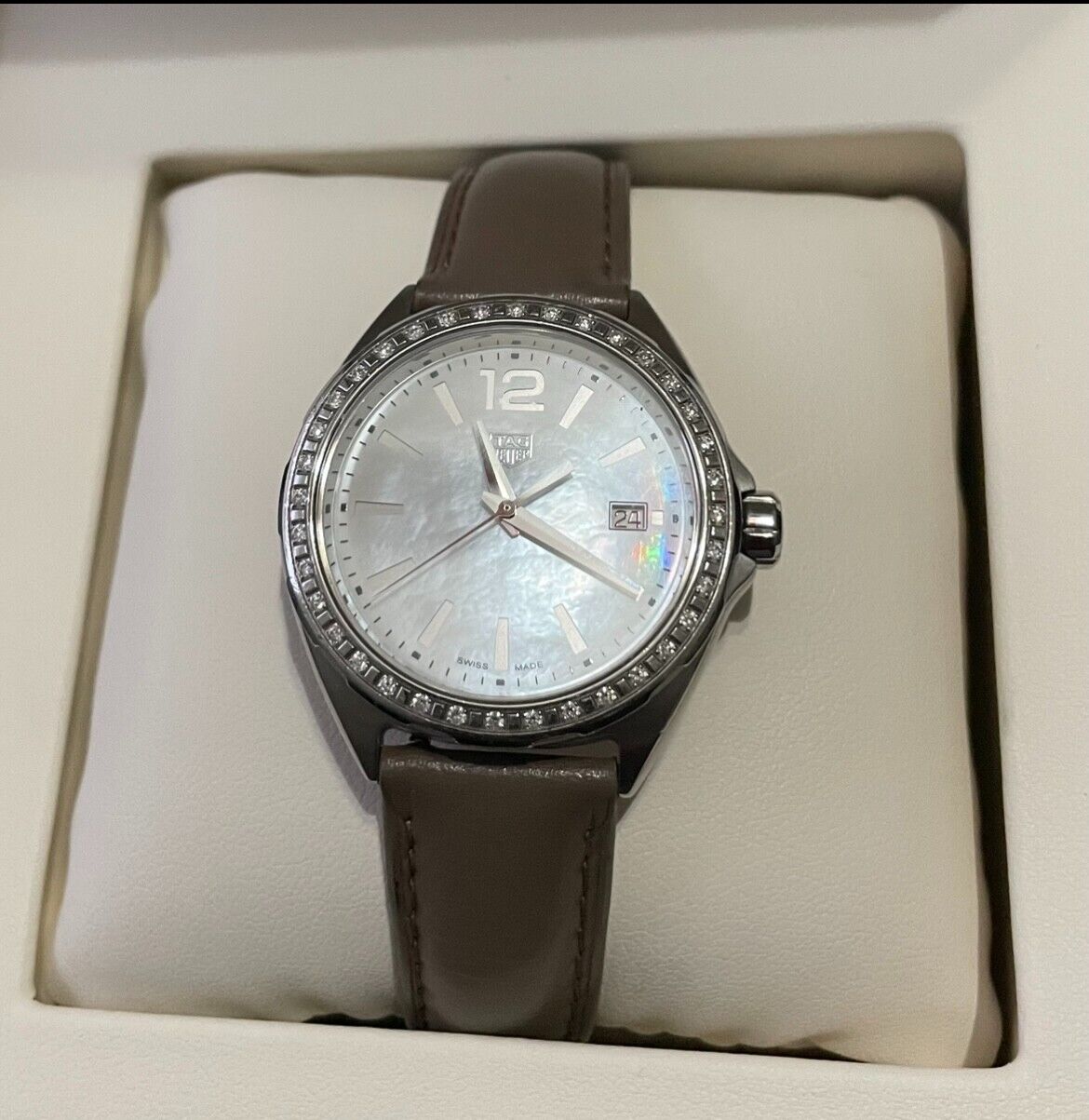 Tag Heuer Formula 1 Quartz Mother of Pearl Dial Brown Leather Strap Watch for Women - WBJ131A.FC8255