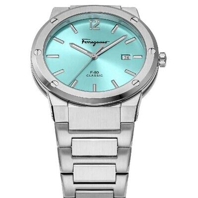 Salvatore Ferragamo F-80 Classic Tiffany Blue Dial Silver Steel Strap Watch for Men - SFDT02323