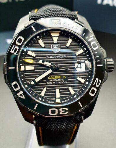 Tag Heuer Aquaracer Calibre 5 Automatic Black Dial Black Nylon Strap Watch for Men - WAY218A.FC6362