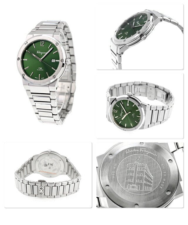 Salvatore Ferragamo F-80 Classic Green Dial Silver Steel Strap Watch for Men - SFDT02123