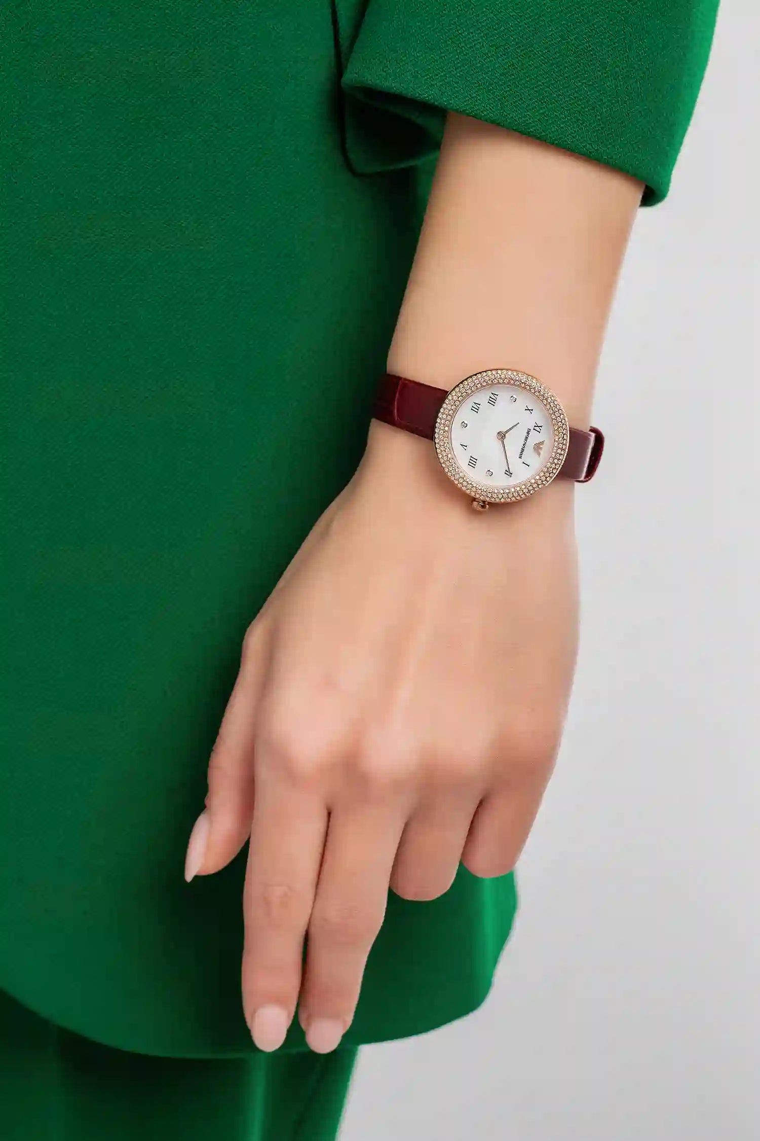 Emporio Armani Rosa Two Hand White Dial Red Leather Strap Watch For Women - AR11357