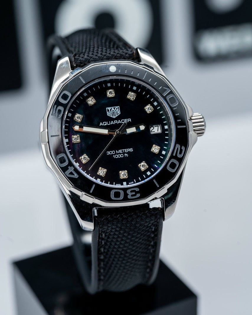 Tag Heuer Aquaracer Quartz Mother of Pearl Black Dial Black NATO Strap Watch for Women - WAY131M.FT6092