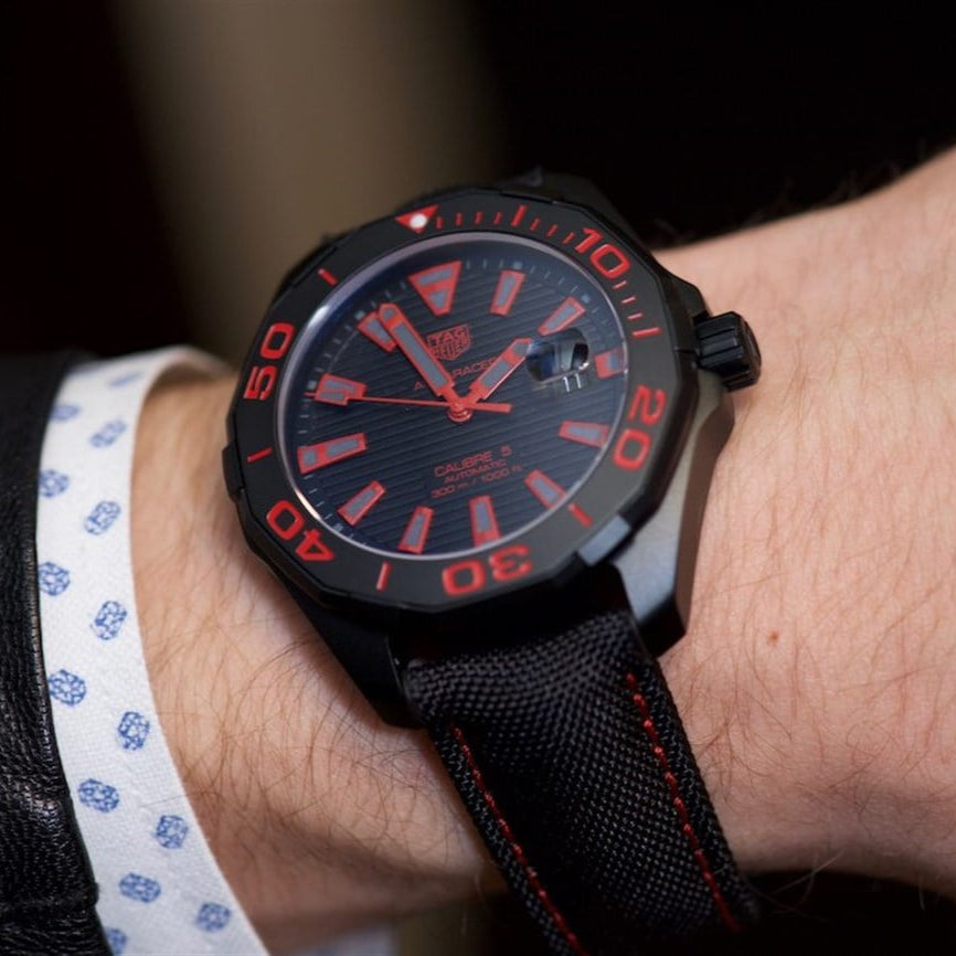 Tag Heuer Aquaracer Caliber 5 Black Dial Black Nylon Strap Watch for Men - WAY208A.FC6381