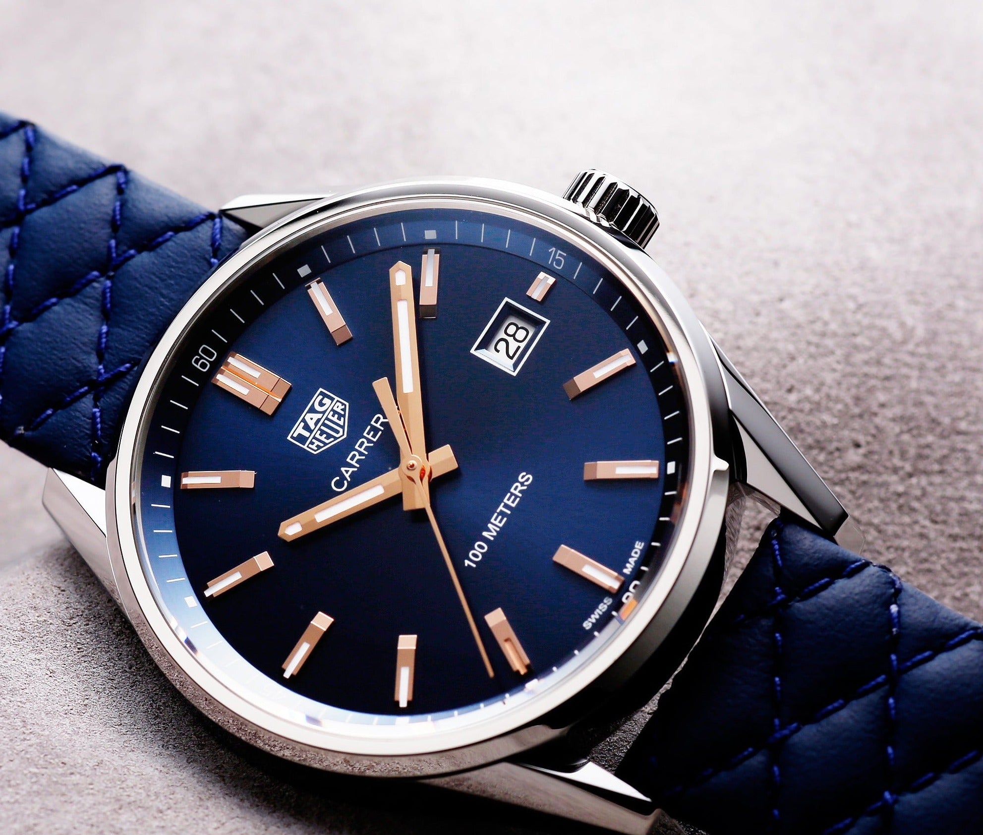 Tag Heuer Carrera Quartz Blue Dial Blue Calfskin Leather Strap