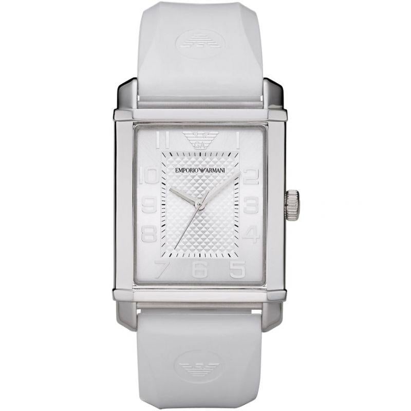 Emporio Armani AR0498 Ladies’ White Rectangular Dial Watch with Silicone Strap