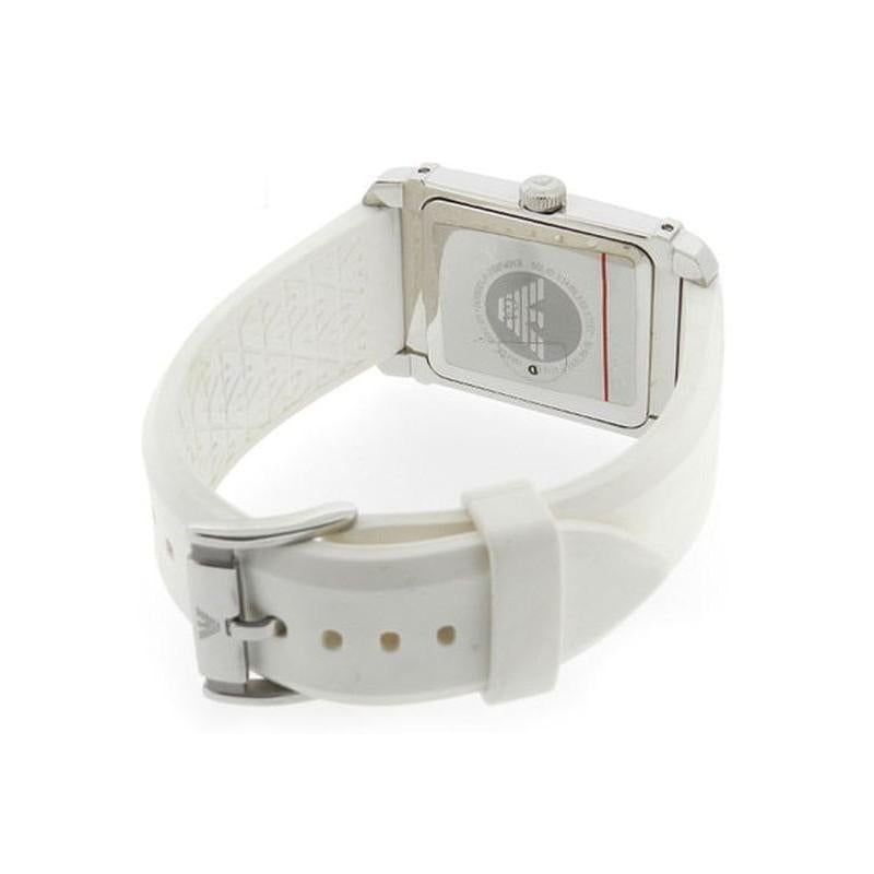 Emporio Armani AR0498 Ladies’ White Rectangular Dial Watch with Silicone Strap