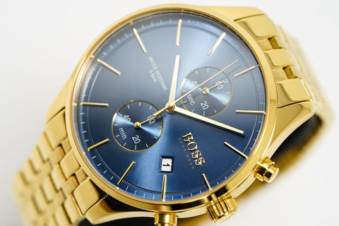 Hugo Boss Herrenuhr Associate Gelbgold Blau HB1513841